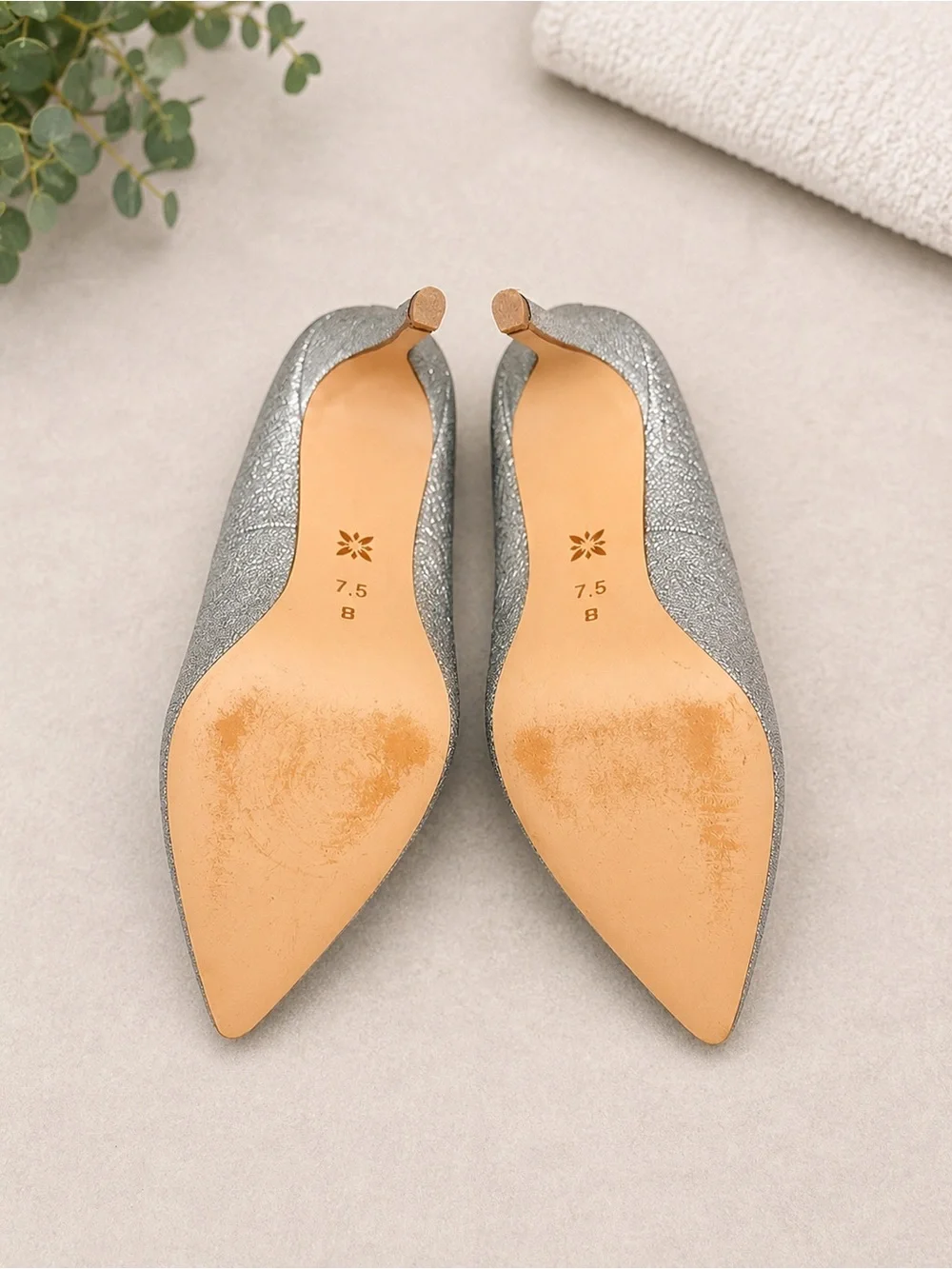BCBGeneration Silver Glitter Pointed-Toe Pumps Size 7.5